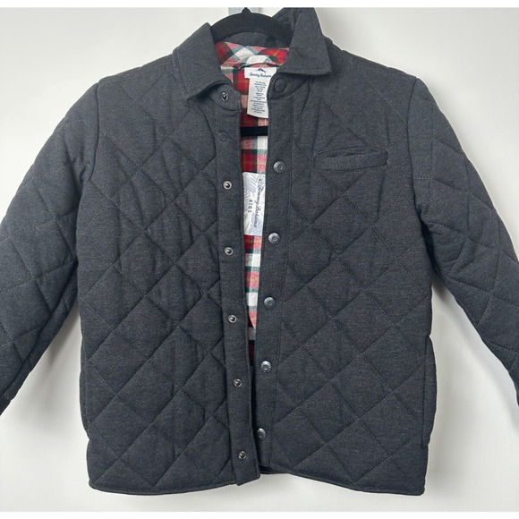 New Tommy Bahama Big Boys Black Snap Quilted Flannel Lined Jersey Jacket M (7/8)
